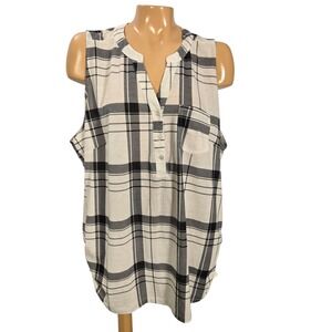 New York Laundry 3X‎ Plaid Sleeveless Top Split Round Neck Button Front Tunic